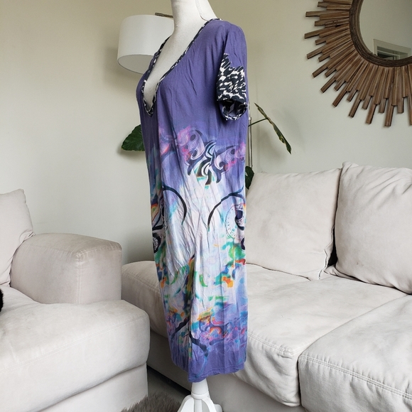 Etro Purple Sheer Printed V Neck Shirt Dress - Picture 3 of 9